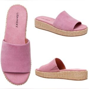 NWT Lisa Vicky Smile Platform Slide Sandal in Foxglove Suede